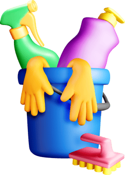 Colorful Cleaning Supplies in a 3D Bucket png