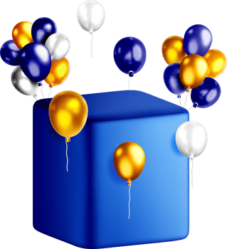 Colorful 3D Balloons Rising from a Cube png