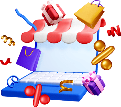 Colorful 3D Online Shopping Marketplace Display png