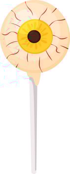 Spooky Halloween lollipop shaped like an eyeball, featuring striking red veins and a yellow iris, adding a fun and creepy touch to festive celebrations and autumn parties vector