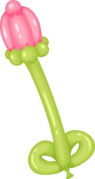 Inflated modelling balloon featuring a vibrant pink rose with a lush green stem and leaves, isolated against a clean white background, perfect for festive celebrations and joyful occasions vector