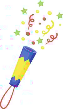 Colorful party popper exploding with confetti and green stars, creating a festive and celebratory atmosphere, perfect for birthdays, New Year's Eve, or any special occasion vector