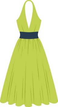 Light green halter neck dress with dark belt and flared skirt hanging on white background, perfect for summer parties and special occasions vector