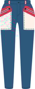 Comfortable blue cargo pants with big pockets, red details and white stitching featuring a casual and modern design, perfect for everyday wear or outdoor activities vector