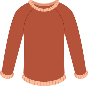 Cozy brown sweater with long sleeves, ribbed collar, and cuffs, providing warmth and comfort during colder seasons, perfect for casual wear or layering, isolated on a white background vector