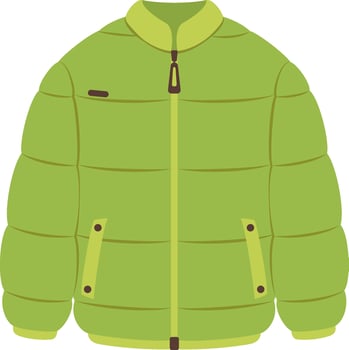 Warm padded down jacket with zipper and pockets, perfect for winter sports and outdoor activities, providing insulation and comfort in cold climates vector