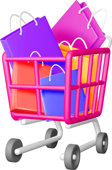 Colorful 3D Shopping Cart with Bags png