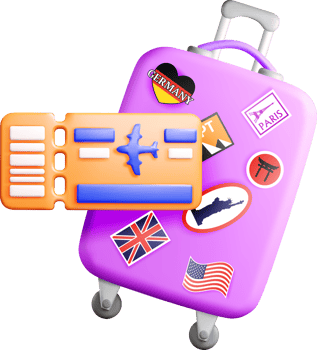 Colorful 3D Luggage with Travel Stickers png