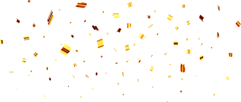 3D Golden Confetti Falling on White Background png