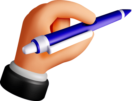 3D Hand Holding a Blue Pen Illustration png