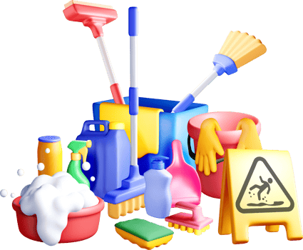 Colorful 3D Cleaning Supplies and Tools png
