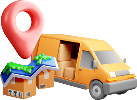 3D Delivery Truck with Map and Location Pin png