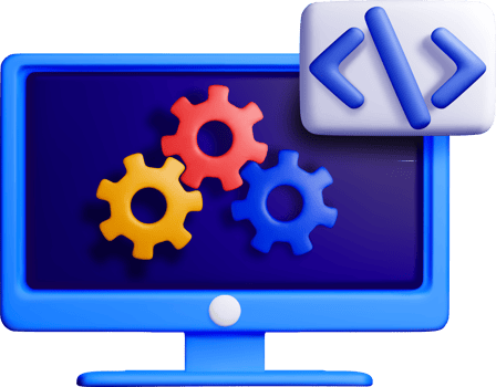 3D Computer Screen with Colorful Gears Icon png