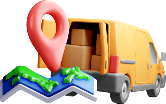 3D Delivery Van with Map and Location Pin. png
