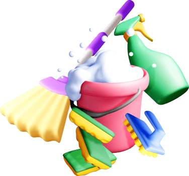 3D Cleaning Supplies with Bubbles and Tools png