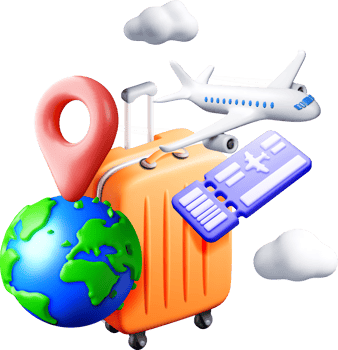 3D Travel Essentials Luggage and Airplane. png