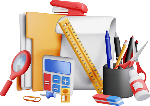 Colorful 3D Office Supplies Arrangement png