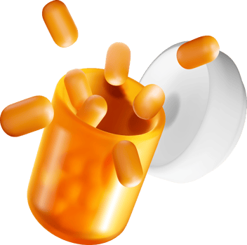 3D Orange Pill Bottle with Capsules Spilling Out png