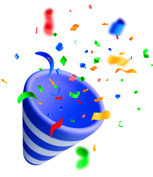 Colorful 3D Party Hat with Confetti Burst png