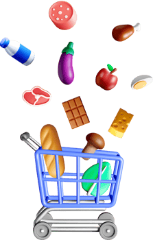 Colorful 3D Grocery Items in Shopping Cart. png