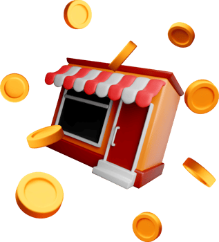 Colorful 3D Shop with Floating Coins png