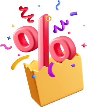 Colorful 3D Percentage Symbols with Confetti png
