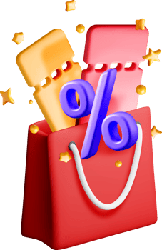 Colorful 3D Shopping Bag with Discount Tokens png
