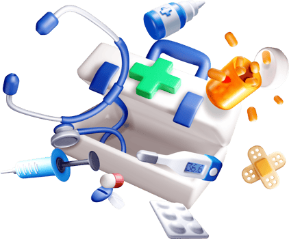 3D Medical Kit with Healthcare Supplies png