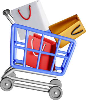 Colorful 3D Shopping Cart with Bags. png