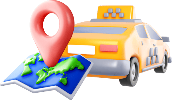 3D Taxi with Map and Location Pin Illustration png