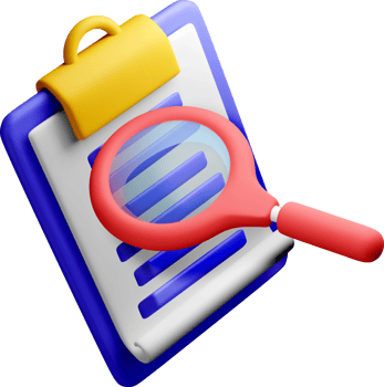 3D Magnifying Glass on Clipboard Illustration png