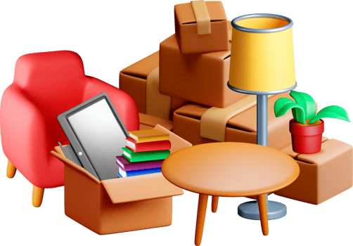 3D Render of Home Furnishings and Boxes png