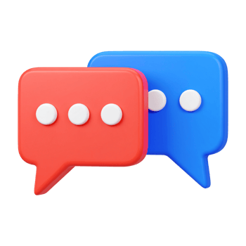 Glossy red and blue speech bubbles overlapping on transparent background png
