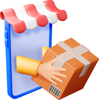 3D Digital Storefront with Delivery Box png