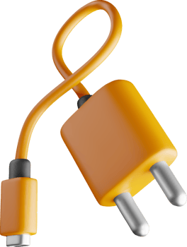 3D Orange Charging Plug with Cable Design png