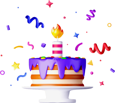Colorful 3D Birthday Cake with Festive Decor png