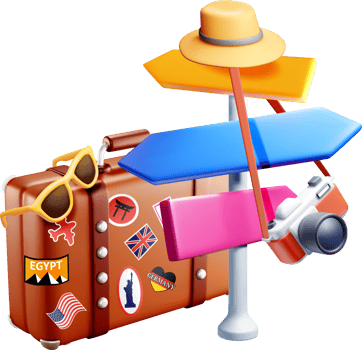 Colorful 3D Travel Gear and Directional Signage png