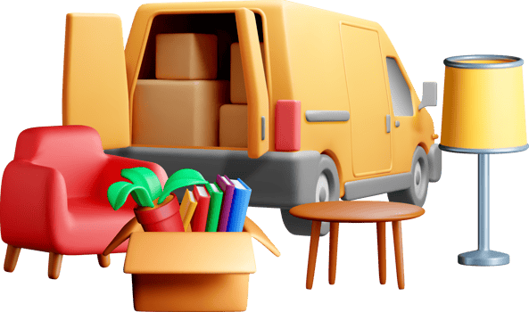 3D Moving Van with Furniture and Decor Items. png