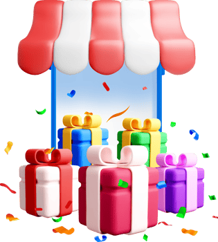 Colorful 3D Gifts in a Festive Shop png