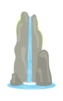 Waterfall flat icon Motion water from rock Tropical landscape Illustration vector
