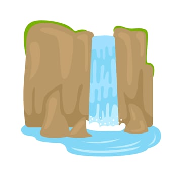 Waterfall flat icon Motion water from rock Tropical landscape Flat Illustration Icon vector