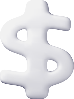 3D White Dollar Sign with Smooth Curves png