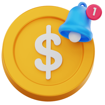 Payment Notification 3D Icon Dollar Coin with Alert Bell png