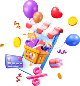 3D Shopping Experience with Colorful Elements png