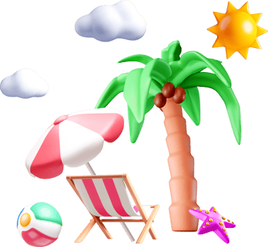 Colorful 3D Beach Scene with Palm Tree png
