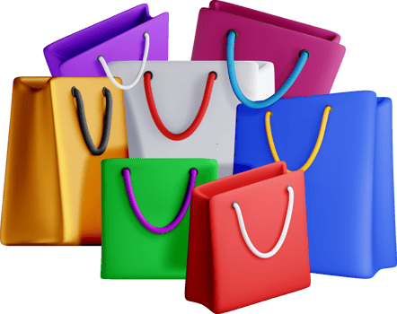 Colorful 3D Shopping Bags in Various Styles png