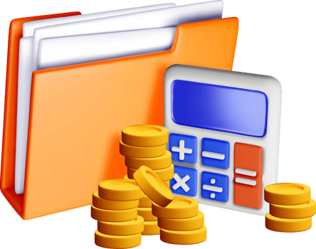 3D Financial Tools Folder, Coins, and Calculator png