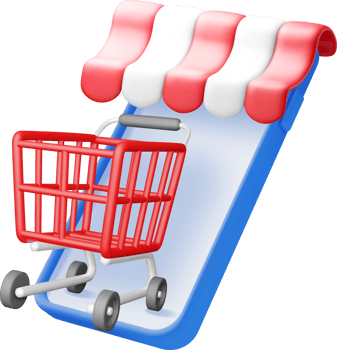 3D Shopping Cart with Storefront Design png