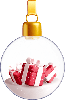 3D Ornament with Gifts Inside a Transparent Sphere png