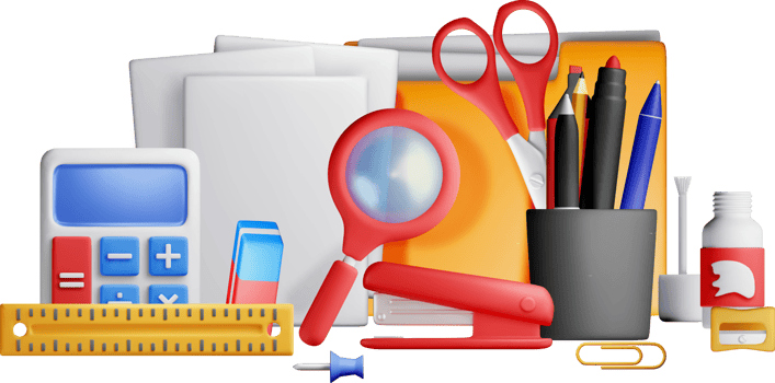 Colorful 3D Office Supplies and Tools Collection png